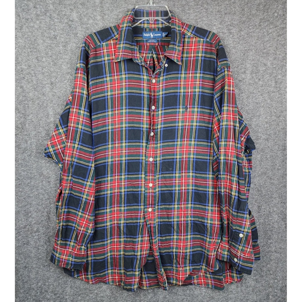Ralph Lauren Button Down Shirt Mens 2XL Plaid Blake Cotton Long Sleeve